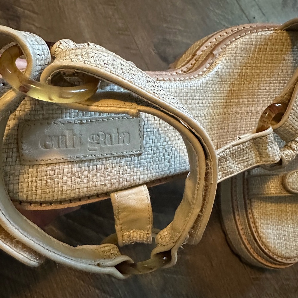 NEW Cult Gaia Elka Platform Sandals Raffia Tortoise 38 - Picture 5 of 8